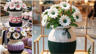 Crochet flower vase design ideas knitted with wool Flower vase design knitted with wool handmade [upl. by Hadihsar580]