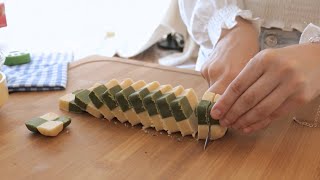 checkerboard matcha cookies 🤍💚 making goodies for my friends  ASMR [upl. by Sremlahc]