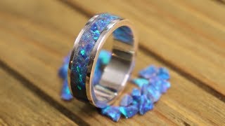 How to make a silver and opal inlay ring using UV resin [upl. by Nibroc773]