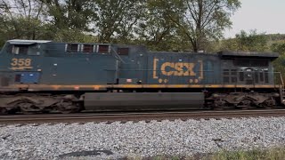 CSX 358 leads empty autoracks out of Cumberland MD through Corriganville [upl. by Aerdnahs]