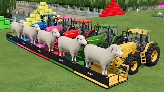 SHEEP FEEDING amp TRANSPORTING WITH JOHN DEERE TRACTOR IN FARMING SIMULATOR 22 [upl. by Thevenot937]