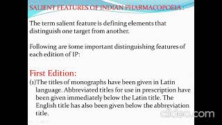 Sailent features of Indian Pharmacopoeia [upl. by Nannah]