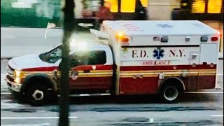 FDNY EMS AMBULANCE USING RUMBLER SIREN WHILE RESPONDING ON BROADWAY ON WEST SIDE OF MANHATTAN NYC [upl. by Alyks]