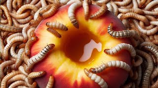 10000 Mealworms Vs Peach 3 days timelapse video in 1 min [upl. by Aihsaei142]