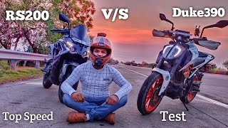 Bajaj Pulsar RS 200 vs Duke 390 Top Speed Test both bikes Performance TestVlogger Akash Chaturvedi [upl. by Miuqaoj]