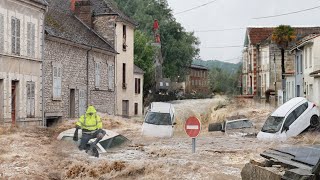 France Flooded Cars swept off streets by a Flash Flood in Herault France [upl. by Asiret211]