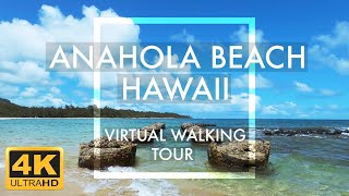 4K Anahola Beach Kauai Hawaii  Virtual Walking Tour  Relaxing Travel Simulator [upl. by Emlynn711]