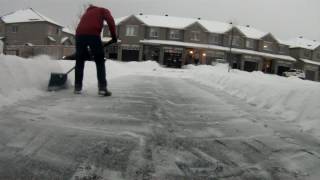 Efficient way to shovel driveway under 4min 30sec including snow from plow  How to remove snow [upl. by Ragnar]