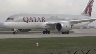 Qatar Boeing 7878 Dreamliner Closeup Takeoff from Manchester Airport [upl. by Atinniuq280]