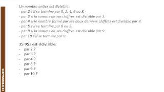 5ème  FRACTIONS  Critères de divisibilité [upl. by Hiller]