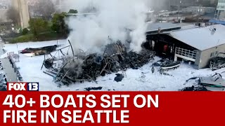 Suspect arrested for arson after Seattle marina fire destroys dozens of boats [upl. by Edmondo]