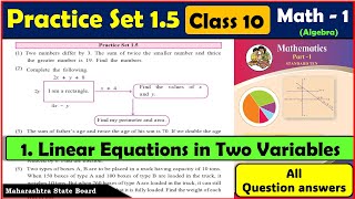 10th Class Maths 1 Practice set 15  Chapter 1 Linear equations in two variables  SSC Board [upl. by Aalst8]