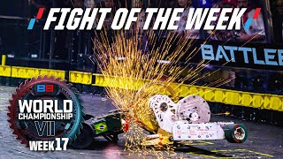 Crazy ending to an amazing fight  BattleBots FOTW RIPperoni vs Black Dragon  from WC7 [upl. by Akemej52]