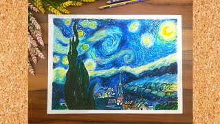 VAN GOGH YILDIZLI GECE ÇİZİMİ Kolay Pastel Boya Çalışması Röprodüksiyon [upl. by Mosora]