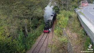 DE51674 WiehlAlperbrück Wiehltalbahn Dampflok Waldbröl mit Drohne aufgenommen [upl. by Solhcin]