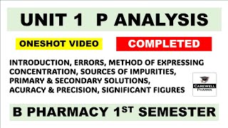 Unit 1 Analysis Complete  Pharmaceutical analysis 1st semester  Carewell Pharma [upl. by Tnert]