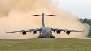 Boeing C17 Globemaster III on Dirt Runway Take off and Landing United States Air Force [upl. by Iaj]