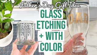 ETCH GLASS  TESTING COLOR ETCHED GLASS  FATHERS DAY GIFT IDEA WITH YOUR CRICUT [upl. by Ennair515]