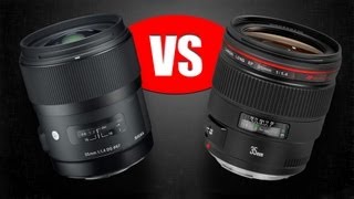 Lens Comparison Sigma 35mm f14 quotArtquot vs Canon 35mm f14L USM [upl. by Collar]