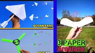 three paper aeroplanehow to make boomerang plane best flying planeflying longest plane [upl. by Shlomo]