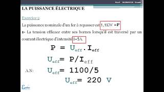 EXERCICE CORRIGÉ  PUISSANCE ÉLECTRIQUE  Physique amp Chimie  3éme année collège [upl. by Nnylatsyrc981]