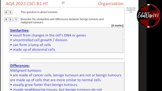 AQA GCSE 2022 Paper 1 Q5 Biology Combined Science Higher Tier Past paper Questions Organisation [upl. by Edlitam]