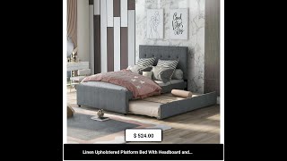 Linen Upholstered Platform Bed With Headboard and Trundle Full [upl. by Lemuel453]