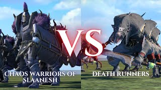 WARHAMMER III Total War  Chaos Warriors of Slaanesh VS Death Runners [upl. by Berkie]