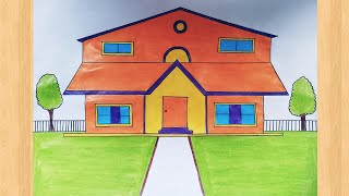 Easy House Drawing  House 🏡 Drawing 💙  Ghar ka chitra💕 [upl. by Essila897]