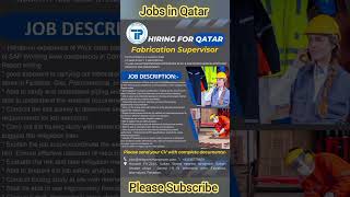 Fabrication Supervisor jobs in QatarNew hiring for QatarJobs in Qatar 2024Free company visa jobs [upl. by Abrahamsen]