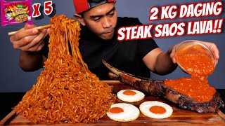 MUKBANG 5 MIE SAMYANG PAKE 2 KG WAGYU SAUS LAVA TERPEDAS [upl. by Sev174]