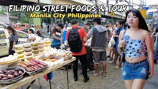 FAMOUS FILIPINO STREET FOODS amp TOUR  P GIL ST MANILA CITY PHILIPPINES 4k Walktour [upl. by Uok973]