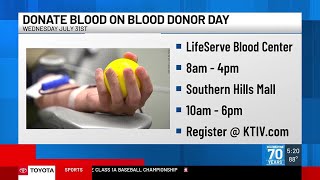 KTIV Blood Donor Day taking place Wednesday July 31 [upl. by Ameh265]