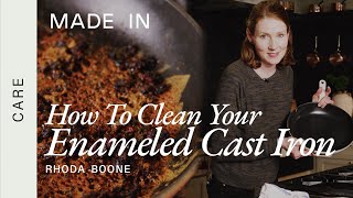 How To Clean Enameled Cast Iron Skillet  Made In Cookware [upl. by Oswell]