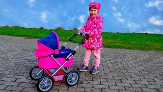 Arina wake up and Pushing Baby Alive in a Pram Toys for Girls Stroller and Doll [upl. by Norrie]