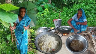 Bengali Style Khuder Vat Recipe With Kochu Shak Bata  Village food [upl. by Nnaacissej287]