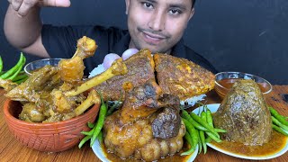 EATING MUTTON CURRY MUTTON LIVER BIG KATLA FISH CURRY CHILLI amp RICE  MUTTON CURRY EATING ASMR [upl. by Farl]