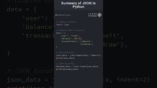 Summary of JSON in Python pythonlearning programming coding python programminglanguage [upl. by Odnomyar]