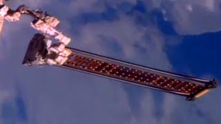 ISS ROSA RollOut Solar Panel Experiment Deployment And Unpacking From CRS11 Footage [upl. by Mendez]