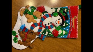 Bucilla Felt Applique Christmas Stocking Kit 18quot Snowman and Puppies Amazon Review [upl. by Fechter172]