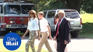 Trump heads to his New Jersey golf club with Melania and Barron [upl. by Tricia728]