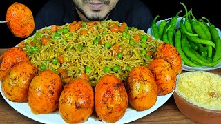 EATING BOILED EGGS MASALA WITH MAGGI NOODLES CHILLIES PAYESH  FOOD EATING VIDEOS  EATING SOUNDS [upl. by Etka]