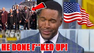 NFL fans demand Michael Strahan be FIRED for DISRESPECTING veterans during National Anthem on Fox [upl. by Russo]