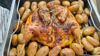 Poulet rôti au four façon crapaudine cuisson rapide  دجاجة روتي في الفرن بطريقة سهلة [upl. by Kirsteni]