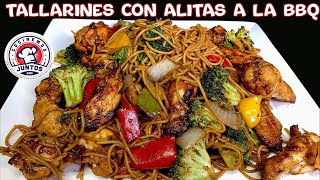 Fideos salteados con alitas de pollo estilo asiático [upl. by Tice]