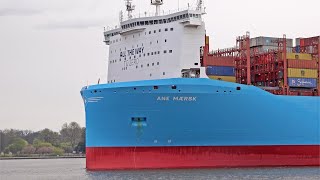 NEW 349m CONTAINER SHIP ANE MAERSK LEAVES THE PORT OF HAMBURG GERMANY  4K SHIPSPOTTING MARCH 2024 [upl. by Garrek]