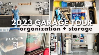 ORGANIZED GARAGE TOUR 2023  Storage Ideas amp Inspiration Various Budgets amp Categorizing Zones [upl. by Rbma]