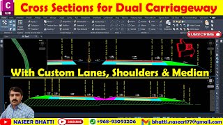 Cross Sections for Dual Carriageway  Civil 3d Custom Subassembly for Lanes Shoulders amp Median [upl. by Asil]