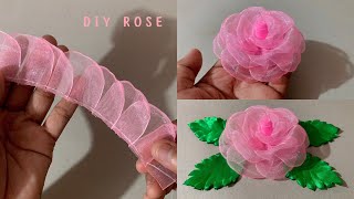 DIY Ribbon Rose flowers How to make ribbon roseRibbon decoration ideas How to make a ribbon rose [upl. by Aihtnic528]