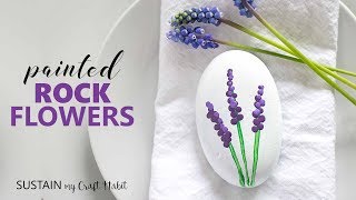 Simple Flower Rock Painting for Beginners  Gorgeous Grape Hyacinths [upl. by Rorie]